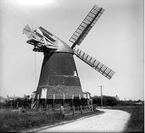 a windmill in the background